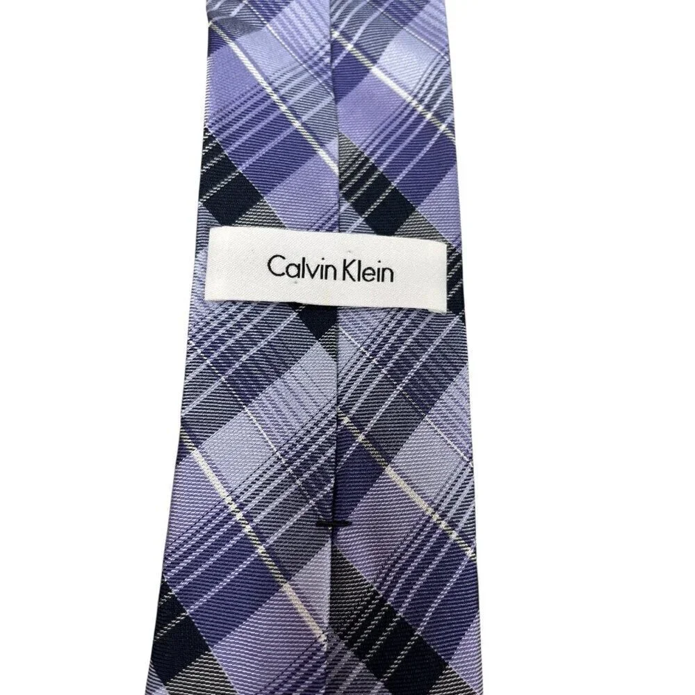 Calvin Klein Men's Dress Tie Men's Slim Plaid Tie Purple/Blue 58 Neck Tie Silk